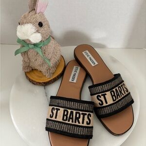 Steve Madden St Barts Black and Tan Sandals
